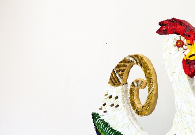 Oiseau de la prospérité , 80 cm , mobile deux faces , smalt et verre